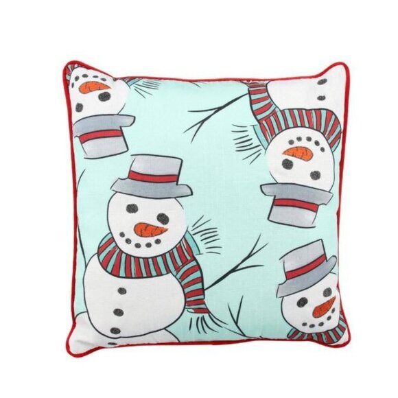 Christmas Holiday Snowman 18" Throw Pillow Cushion Home Accents Red Snow Winter - Picture 8 of 9